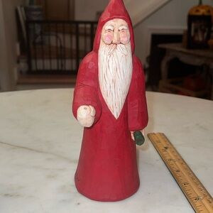 Vintage Signed Hand Carved Wooden Santa EUC